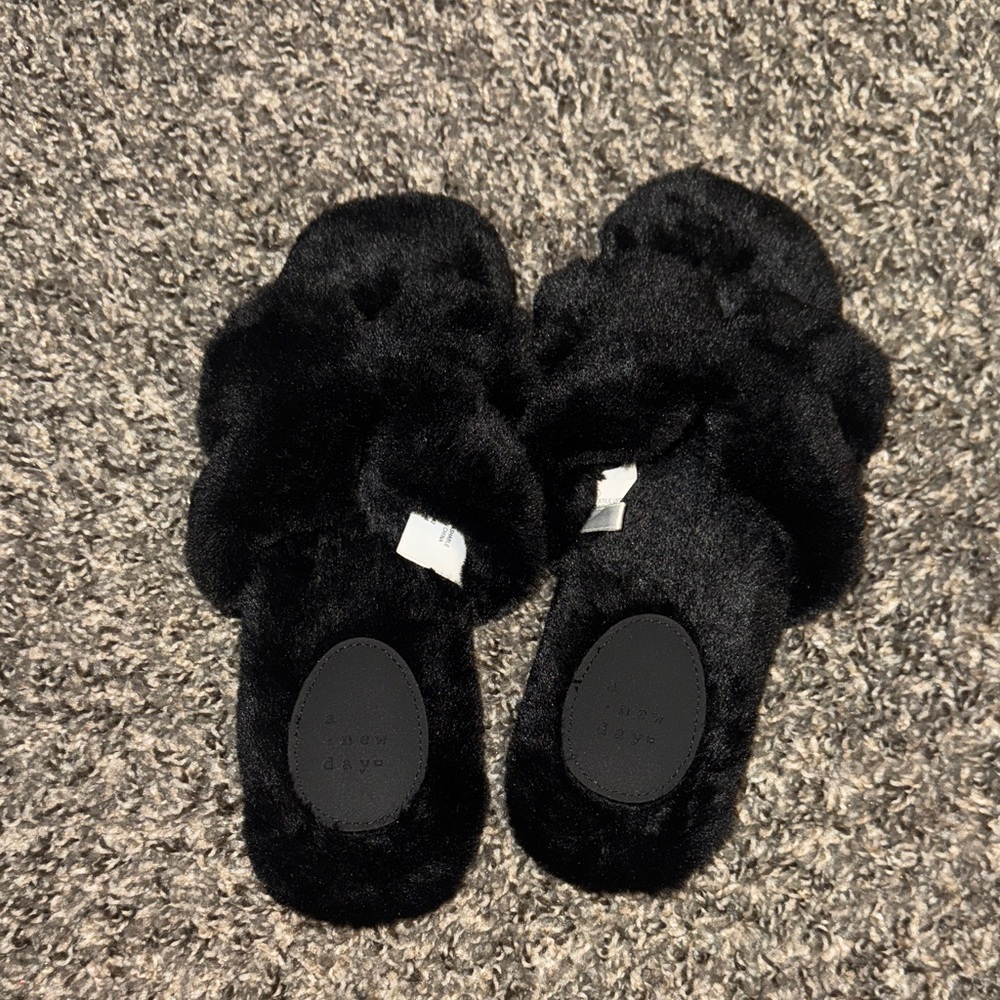 a new day Black Faux Fur Slippers